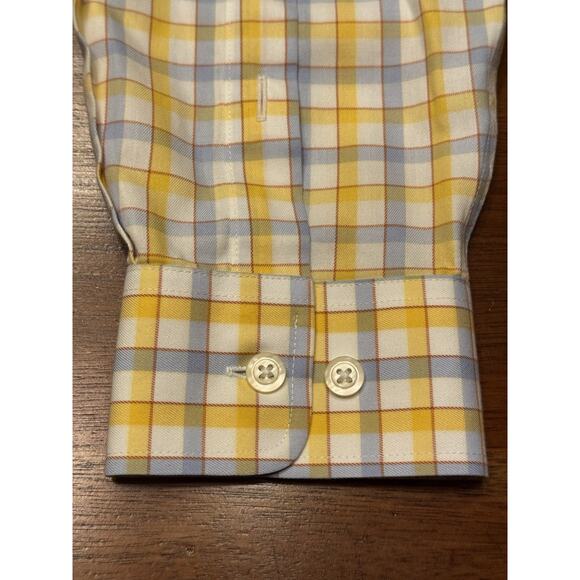 Large Orvis Wrinkle Free Button Down Shirt Yellow Check Windowpane Long Sleeve - Picture 4 of 13